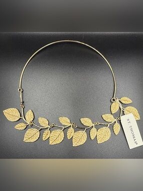 NWT St. Thomas Gold Leaf Collar Necklace 18" Boho Autumn Statement
